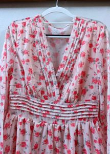 Vintage Pink Floral Midi Dress