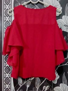 Red Cold Shoulder Ruffle Top