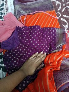 Orange n Purple georgette saree- blouse