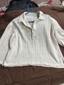Cream Crochet Collared Pullover