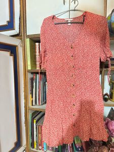 Red Floral Button-Front Mini Dress