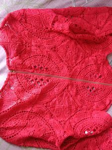Vibrant Red Lace Crop Top