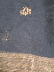 Elegant Blue grey  Embroidered Saree