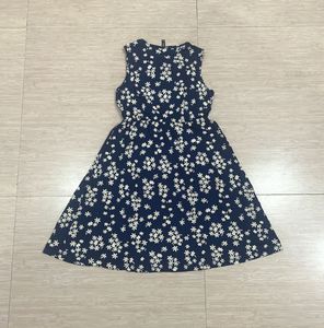 New Navy Blue Floral Sleeveless Dress
