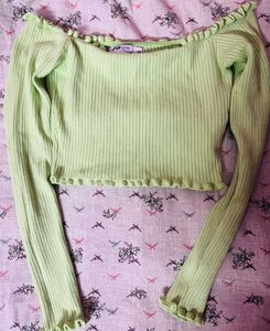 Ribbed Lettuce Trim Off-Shoulder Top