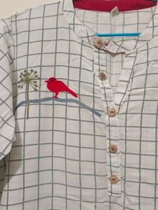 Chic Checkered Kurti with Bird Embroidery