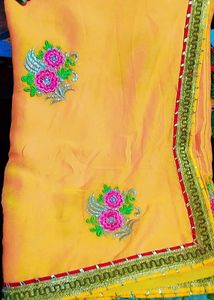 Beautiful Yellow Embroidered Saree