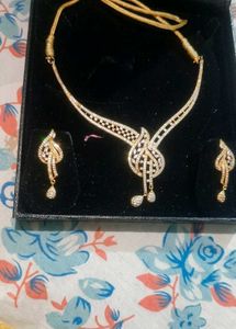 Stunning Gold Plated AD Necklace & Earring Set