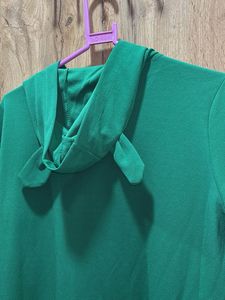 Green Hoodie Dress with Ruffle Hem