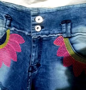 Girl's Denim Shorts with Floral Detail