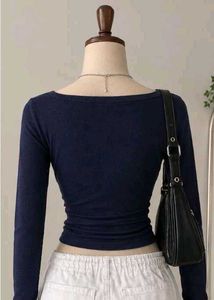 Navy Blue Long Sleeve Henley Top