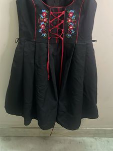 Black Embroidered Pinafore Dress