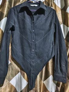 Chic Black Button-Up Bodysuit Top