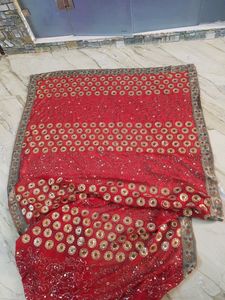 Red & Gold Sequin Sari