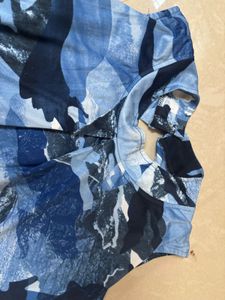Chic Blue Camouflage Abstract Print Sleeveless Top