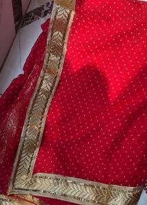 Stunning Red Georgette Saree with Golden Border &amp;