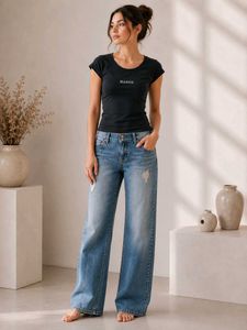 💎 MANGO Black Minimalist Logo T-Shirt - Women