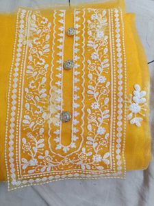 Yellow Embroidered Unstitched Suit