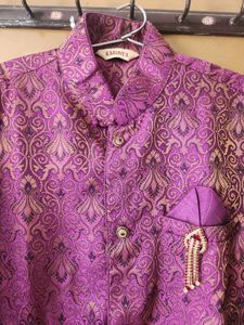 Men's Royal Purple Brocade Kurta Set