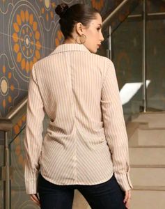 Shein Striped Button-Down handkerchief Cream Shirt