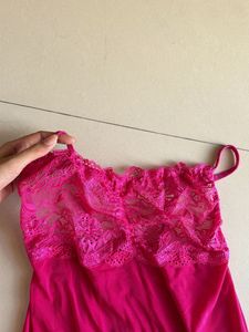 Lace Trim Mesh Cami Dress