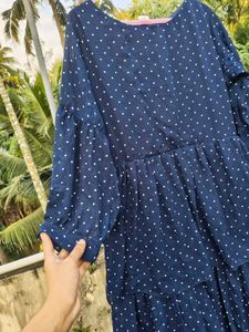 Navy Polka Dot Tiered Dress