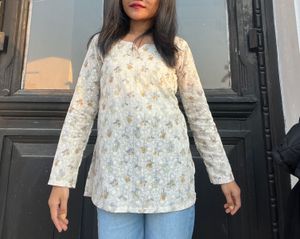 light yellow soft short kurti