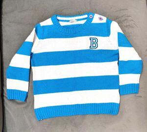 Babyhug Blue & White Striped Sweater
