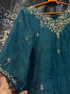 Elegant Teal Embroidered Kurta and big plazo with