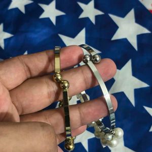 Elegant Pearl &amp; Gold Tone Bangles