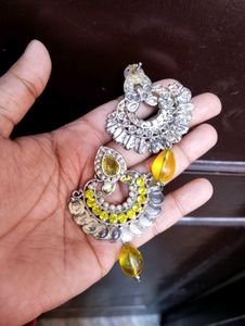 Beautiful Jhumka Earrings with parrot green Stones