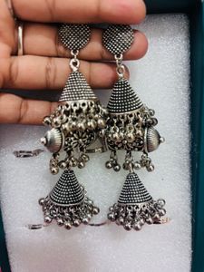 Oxidised Silver Jhumka Earrings