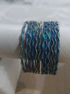 Stunning Blue Wave Metallic Bangles Set
