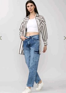 Washed Blue Cargo High Waist Jeans