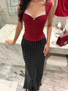 Chic Red Lace Trim top