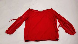 Chic Red Cold Shoulder Tie-Sleeve Top