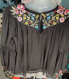 Embroidered Black Blouse