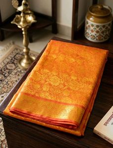 Exquisite Orange Semi Silk Pattu Saree🧡⚡