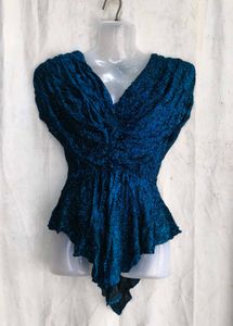 Sparkling Teal Blue Ruched Top
