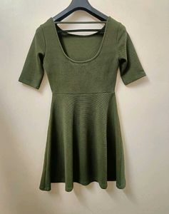 Olive Green Fit &amp; Flare Dress