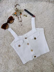 Chic White Button-Up Knit Top