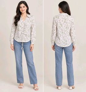 Chic Floral Print Ruched Front Shirt