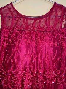 Burgundy Lace & Beaded Party Dress