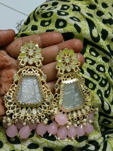Designer Jhumka Earrings with Pearl & Stone