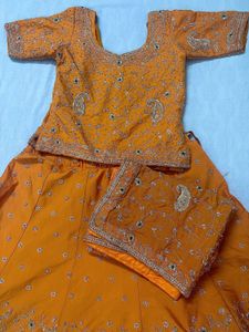Dabka Embroidery Orange Lehenga Choli Set
