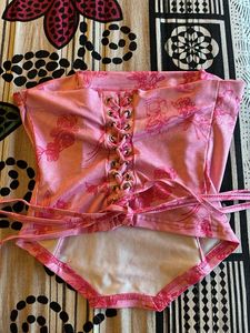 Pink Floral Lace-Up Tube Top