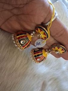 Vibrant Jhumka Earrings with Pearls