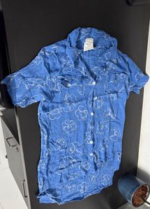 Blue Floral Print Button-Up Shirt