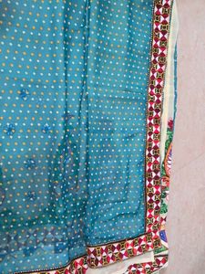 Teal Bandhani Saree