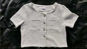 Chic White Tweed Cropped Jacket